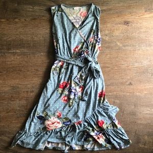 Blue Floral and Polka Dot Dress - Small